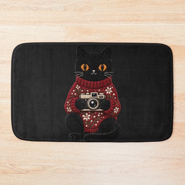 Item preview, Photographer Cat with Vintage Camera – Cute Black Cat in Red Sweater Aesthetic designed and sold by ColorSplash123.