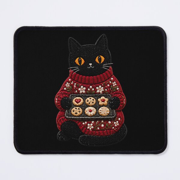 Item preview, Baking Cat with Cookies in Red Sweater – Cute Cozy Black Cat Kitchen Aesthetic designed and sold by ColorSplash123.