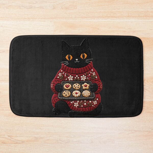Item preview, Baking Cat with Cookies in Red Sweater – Cute Cozy Black Cat Kitchen Aesthetic designed and sold by ColorSplash123.