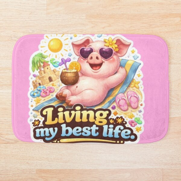 Item preview, Happy Pig Sticker – Living My Best Life – Cute Relaxing Pig designed and sold by Pond21.