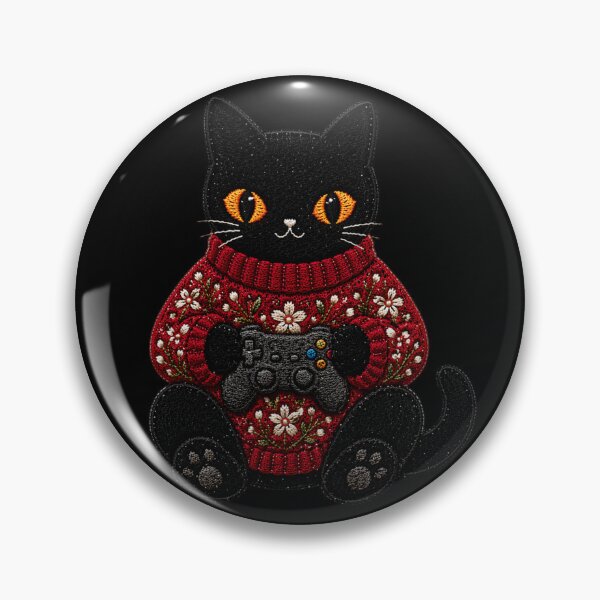 Artikelvorschau, Gaming-Katze mit Controller – Niedliche schwarze Katze im roten Pullover, Gamer-Ästhetik entworfen und verkauft von ColorSplash123.