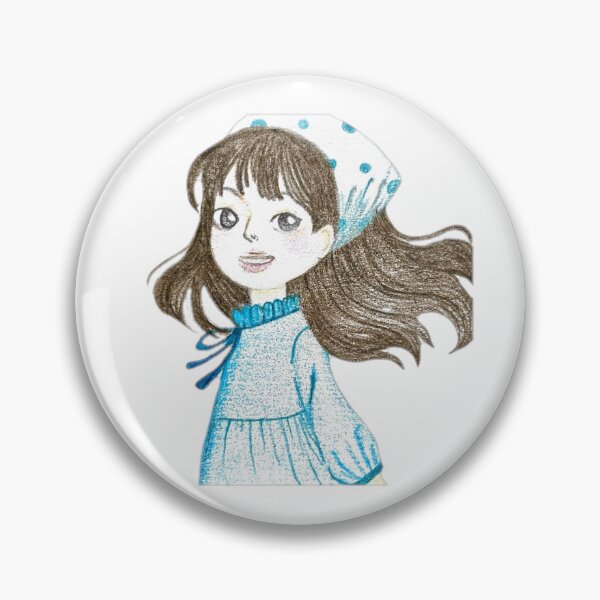 Item preview, Cute Hand-drawn Girl in Blue Dress & Polka Dot Headscarf designed and sold by Lunar1111.