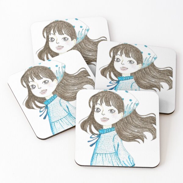 Item preview, Cute Hand-drawn Girl in Blue Dress & Polka Dot Headscarf designed and sold by Lunar1111.