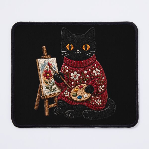 Item preview, Painting Cat with Brush & Palette – Cute Artistic Black Cat in Red Sweater Aesthetic designed and sold by ColorSplash123.