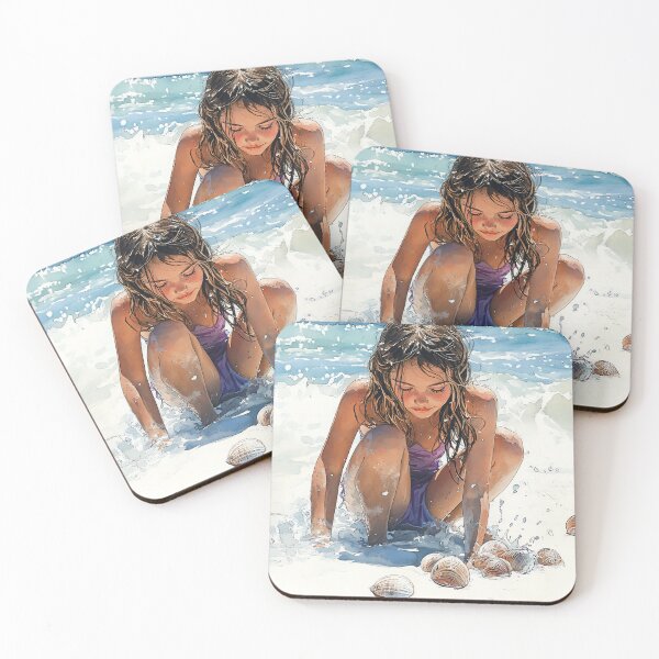Item preview, Sun-Kissed Treasures: Girl Collecting Shells by the Sea designed and sold by Banal25.