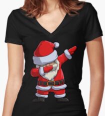 Dabbing Santa T Shirt Claus Christmas Funny Dab X-mas Gifts Kids Boys Girls Men Women Women's Fitted V-Neck T-Shirt