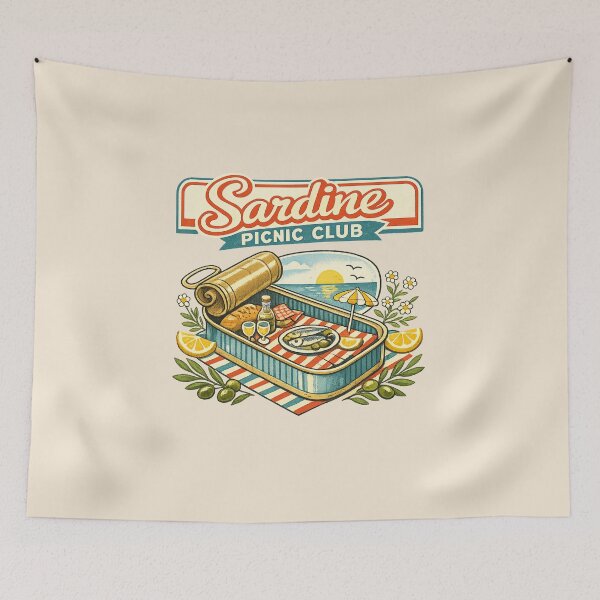 Item preview, Sardine Picnic Club Vintage Coastal Foodie Summer Illustration designed and sold by Bratak.