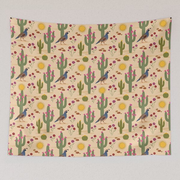 Item preview, Desert Quail Colorful Cactus Floral Southwest Art designed and sold by JessArty ⭐⭐⭐⭐⭐.