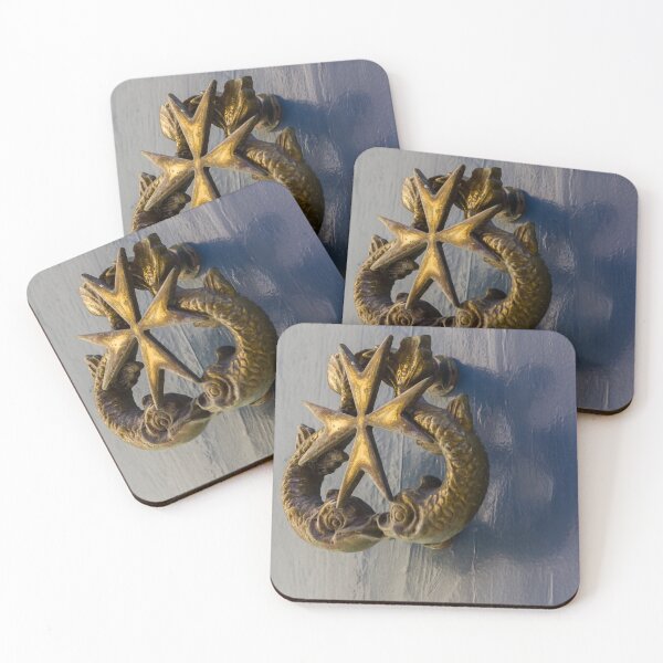 Item preview, Vintage Antique Brass Door Knocker With Star And Fish Motif On Blue Painted Door designed and sold by Nmallia.