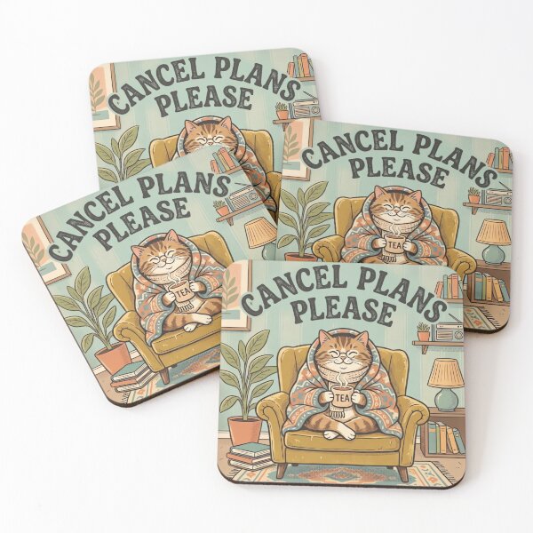 Item preview, Cancel Plans Please Cozy Cat Retro Vintage Tea Time Illustration designed and sold by urbinet.
