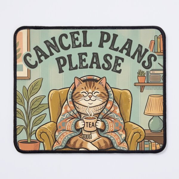 Item preview, Cancel Plans Please Cozy Cat Retro Vintage Tea Time Illustration designed and sold by urbinet.