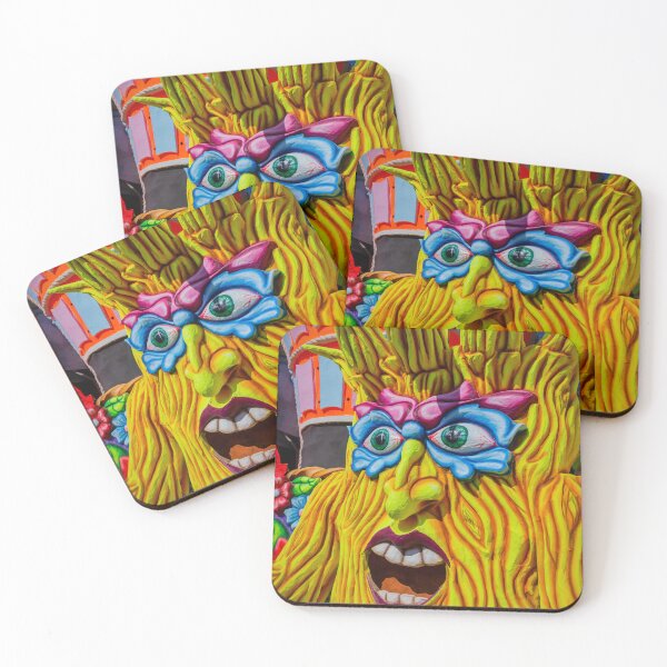 Item preview, Colorful Carnival Float Sculpture With Expressive Masked Face And Wood-Like Texture At Festival designed and sold by Nmallia.