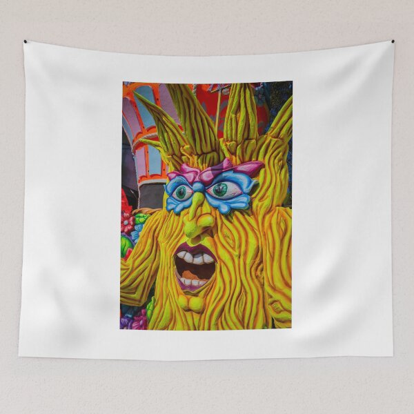 Item preview, Colorful Carnival Float Sculpture With Expressive Masked Face And Wood-Like Texture At Festival designed and sold by Nmallia.