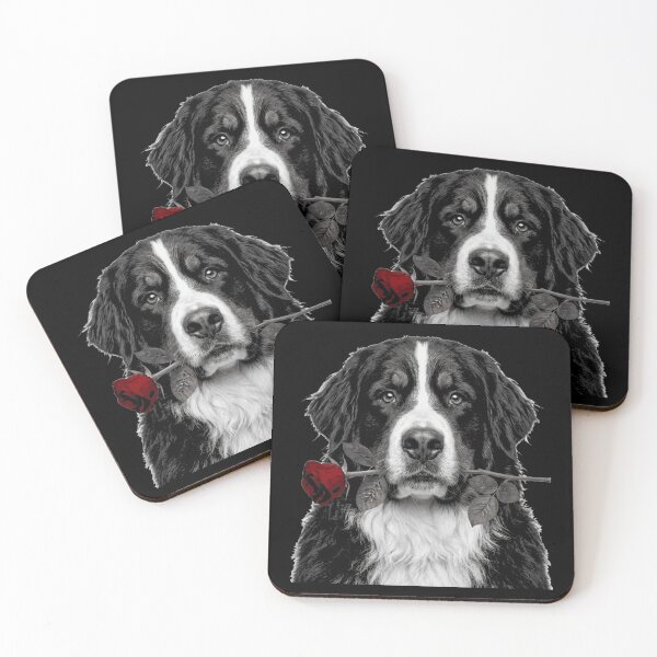 Item preview, Bernese Mountain Dog with Rose Black and White designed and sold by FiscalFashions.