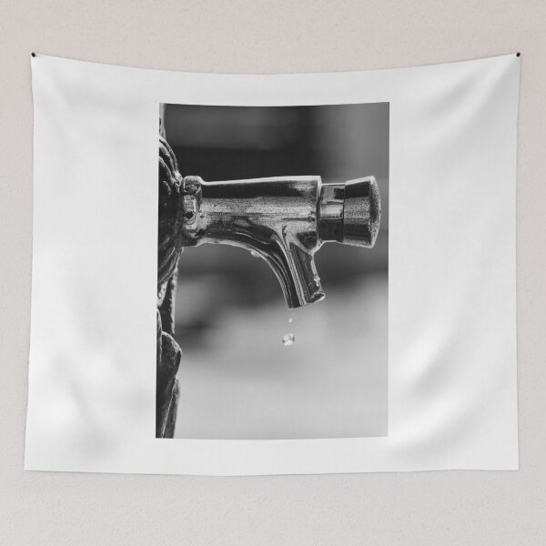Item preview, Close-Up Of Dripping Metal Faucet Tap With Water Drop In Black And White Minimalist Detail designed and sold by Nmallia.