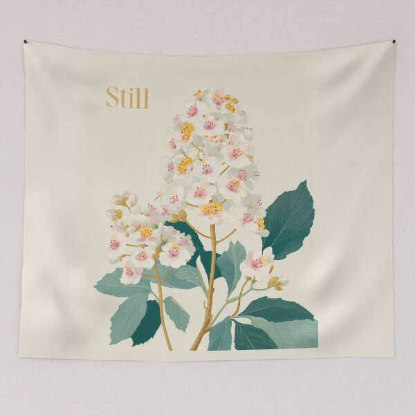 Item preview,  Chestnut Blossom Still – Minimal Floral Illustration with Calm Typography designed and sold by BobaBunny76.