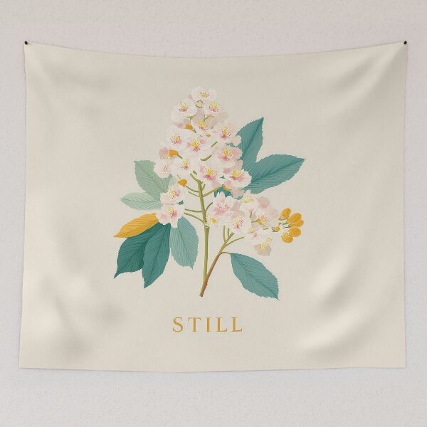 Item preview, Chestnut Blossom Still – Minimal Floral Illustration with Calm Typography designed and sold by BobaBunny76.