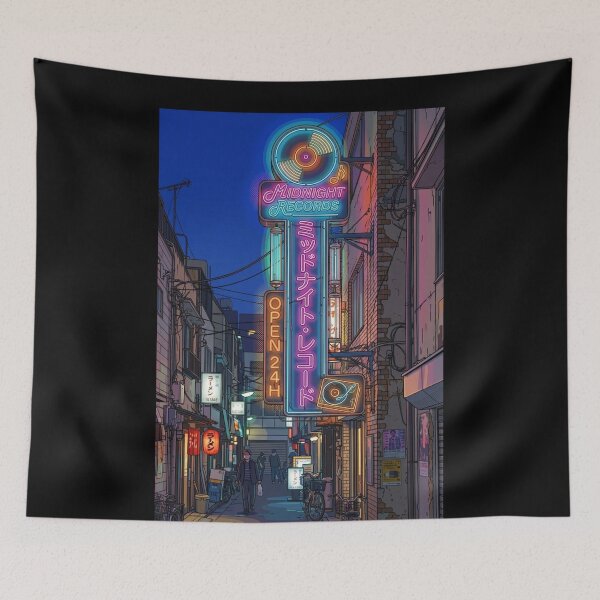 Item preview, Vintage Japanese Neon Alley Vinyl Record Shop Anime Aesthetic designed and sold by UltimateJapan.