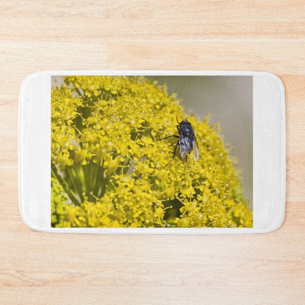 Item preview, Close-Up Macro of a Black Fly Feeding on Bright Yellow Flower Cluster in Summer Garden designed and sold by Nmallia.