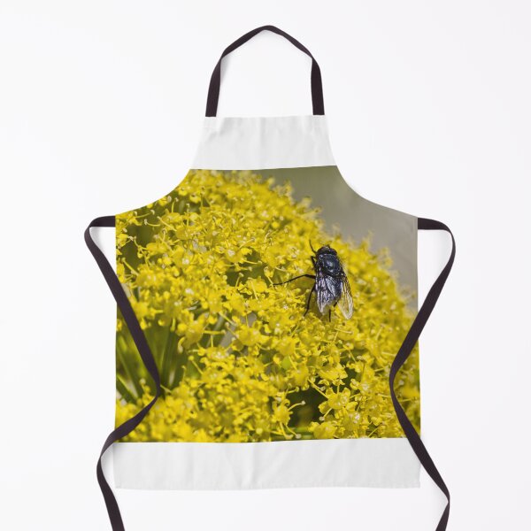 Item preview, Close-Up Macro of a Black Fly Feeding on Bright Yellow Flower Cluster in Summer Garden designed and sold by Nmallia.
