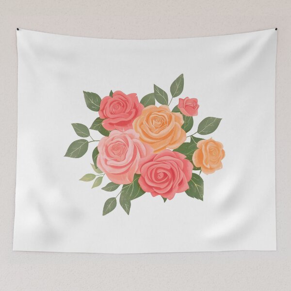 Item preview, Coral Peach Pink Orange Rose Bouquet - Warm Romantic Floral Art Print designed and sold by DesignArtist.ia.