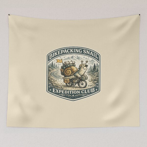 Item preview, Bikepacking Snail Expedition Club Slow Adventure Cycling Art designed and sold by Bratak.