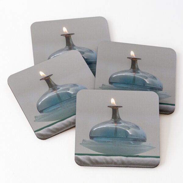 Item preview, Blue Glass Oil Lamp With Small Flame on Decorative Glass Plate, Soft Ambient Light designed and sold by Nmallia.