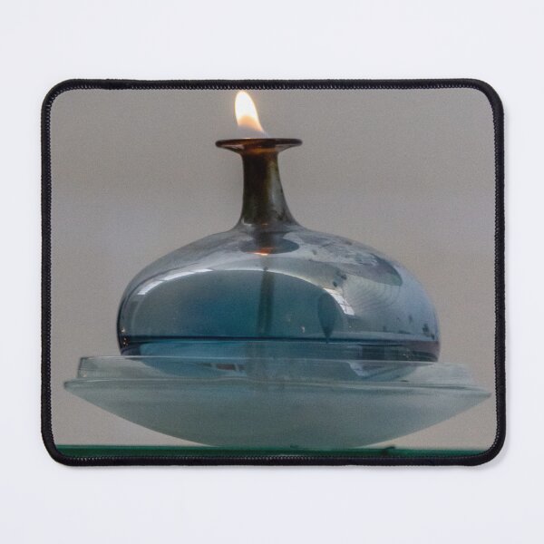 Item preview, Blue Glass Oil Lamp With Small Flame on Decorative Glass Plate, Soft Ambient Light designed and sold by Nmallia.