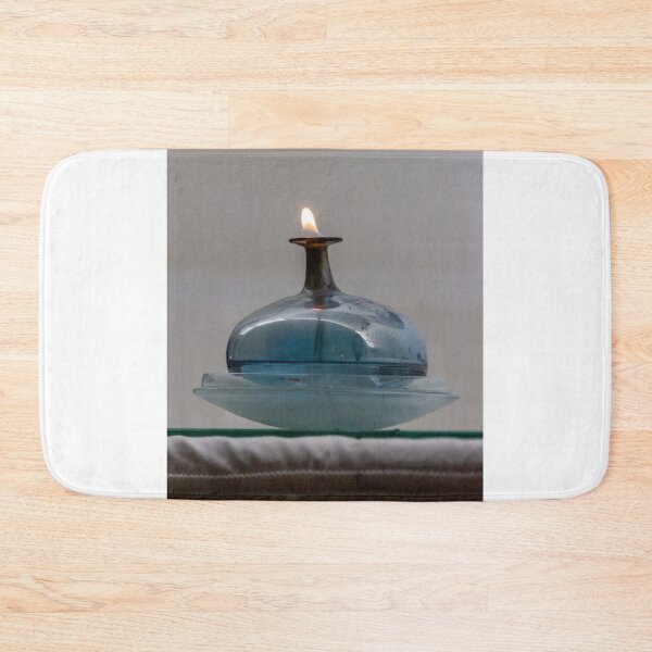 Item preview, Blue Glass Oil Lamp With Small Flame on Decorative Glass Plate, Soft Ambient Light designed and sold by Nmallia.