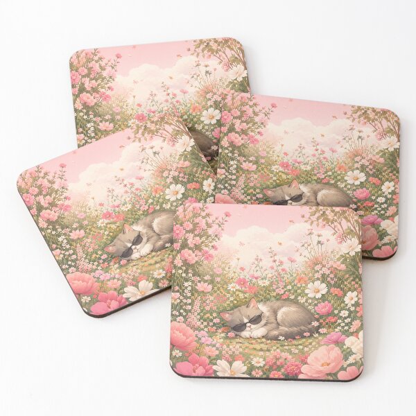 Item preview, Dreamy Pink Flower Garden Cat – Cozy Aesthetic Sleeping Cat Floral Art designed and sold by IconicDesignsXd.