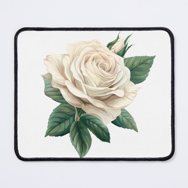 Item preview, Elegant White Rose with Green Leaves - Classic Romantic Floral Art Print designed and sold by DesignArtist.ia.