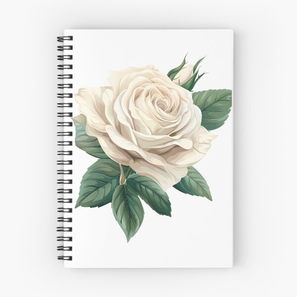 Item preview, Elegant White Rose with Green Leaves - Classic Romantic Floral Art Print designed and sold by DesignArtist.ia.