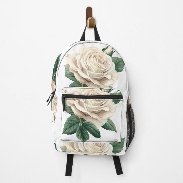 Item preview, Elegant White Rose with Green Leaves - Classic Romantic Floral Art Print designed and sold by DesignArtist.ia.