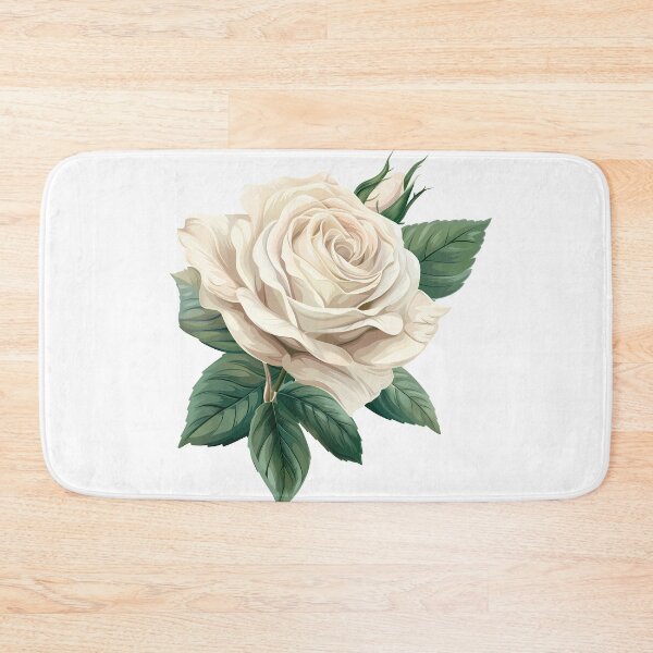 Item preview, Elegant White Rose with Green Leaves - Classic Romantic Floral Art Print designed and sold by DesignArtist.ia.