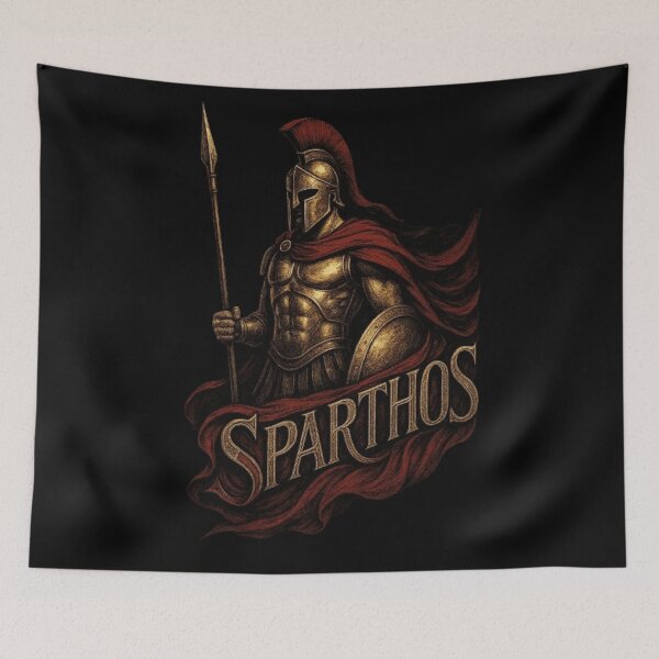 Item preview, Sparthos Spartan Warrior Design, Ancient Greek Soldier Shirt, Spartan Helmet, 300 Sparta, Greek Warrior, Battle Shield, Warrior Gift designed and sold by Typologystudios.