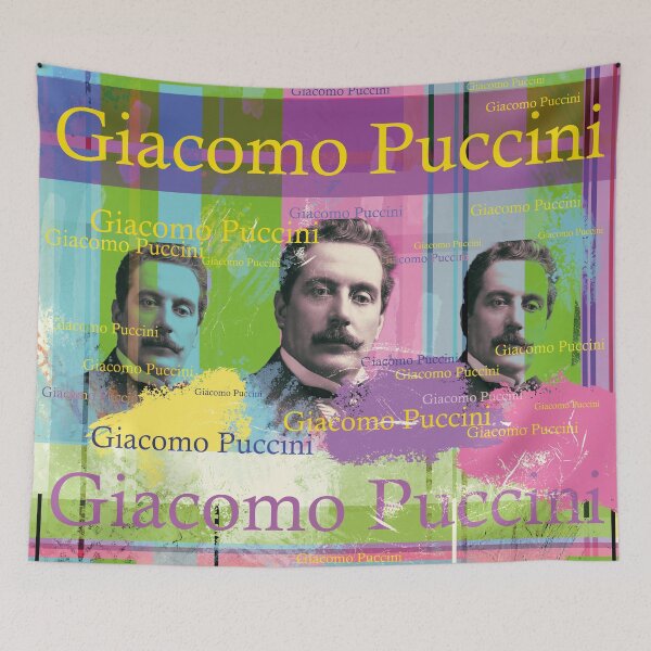 Item preview, Giacomo Puccini, opera legend as a colorful pop art collage designed and sold by Mauswohn.