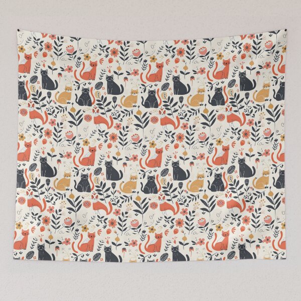 Item preview, Floral Folk Cat Pattern designed and sold by xiao xuans.