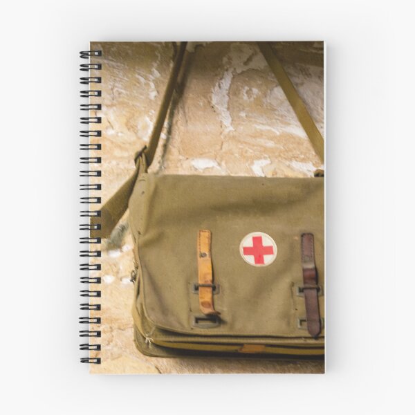 Item preview, Vintage Red Cross Canvas Medical Bag Hanging on Stone Wall, Military First Aid Satchel designed and sold by Nmallia.
