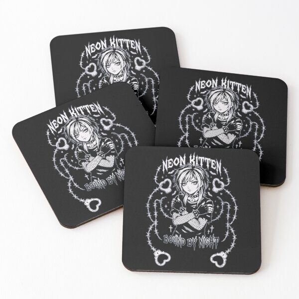 Item preview, Gothic Anime Girl Black And White Logo Neon Kitten Bound by Night designed and sold by D6rkT3chDemon.