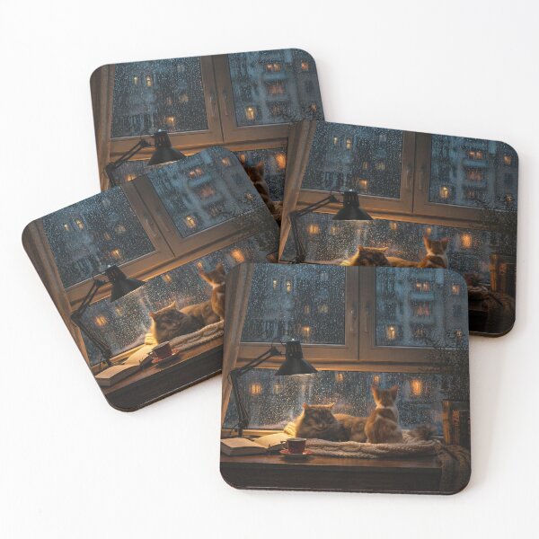 Item preview, Cozy Rainy Window Cats – Aesthetic Night Reading Vibe Notebook Design designed and sold by IconicDesignsXd.