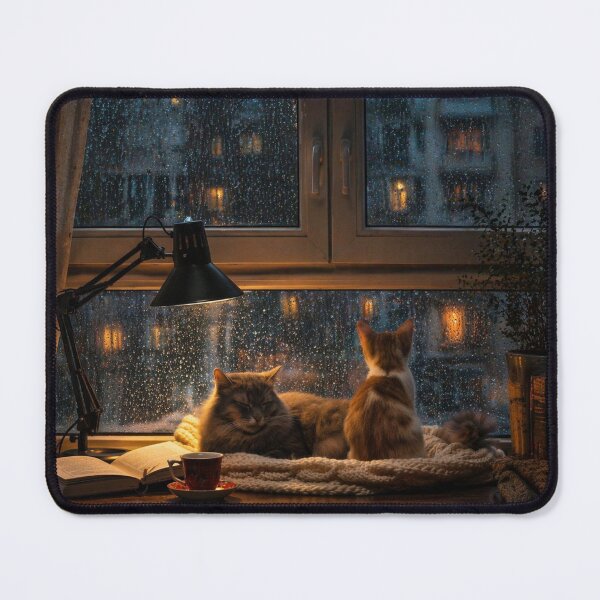 Artikelvorschau, Gemütliche Katzen am Fenster im Regen – Ästhetisches Notizbuchdesign für nächtliches Lesen entworfen und verkauft von IconicDesignsXd.