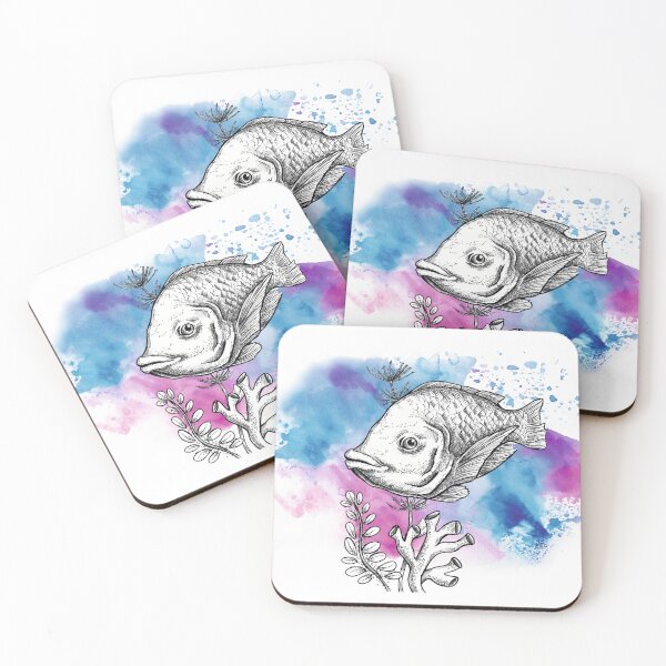 Aperçu de l'œuvre Poisson dessiné sur fond aquarelle créée et vendue par moonlineatelier.