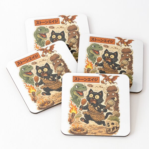 Item preview, Chaos Camp Cat with Dinosaur & Fire – Retro Kawaii Sticker designed and sold by ZenvyraLab.