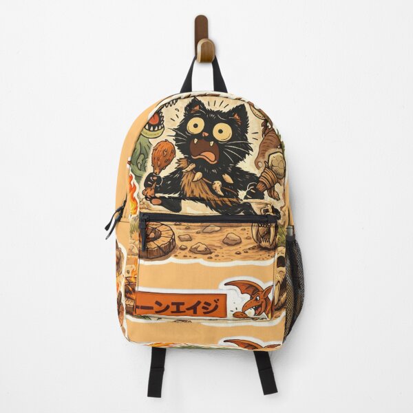 Item preview, Chaos Camp Cat with Dinosaur & Fire – Retro Kawaii Sticker designed and sold by ZenvyraLab.