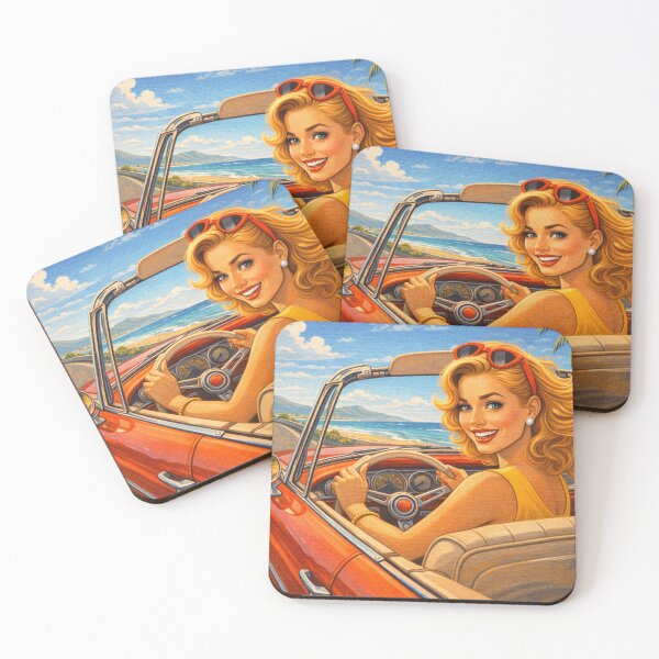 Item preview, Road Trip Pin-Up Girl Coastal Drive Vintage Summer designed and sold by Velvet Pin-Ups.