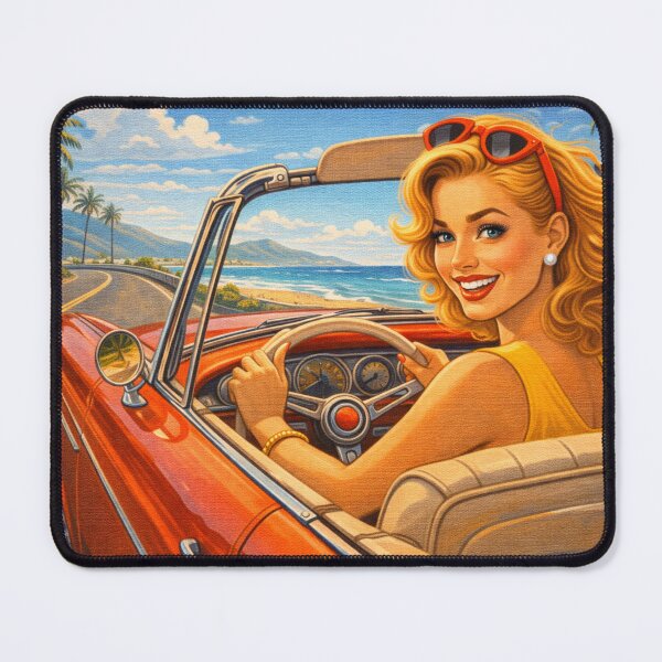 Item preview, Road Trip Pin-Up Girl Coastal Drive Vintage Summer designed and sold by Velvet Pin-Ups.