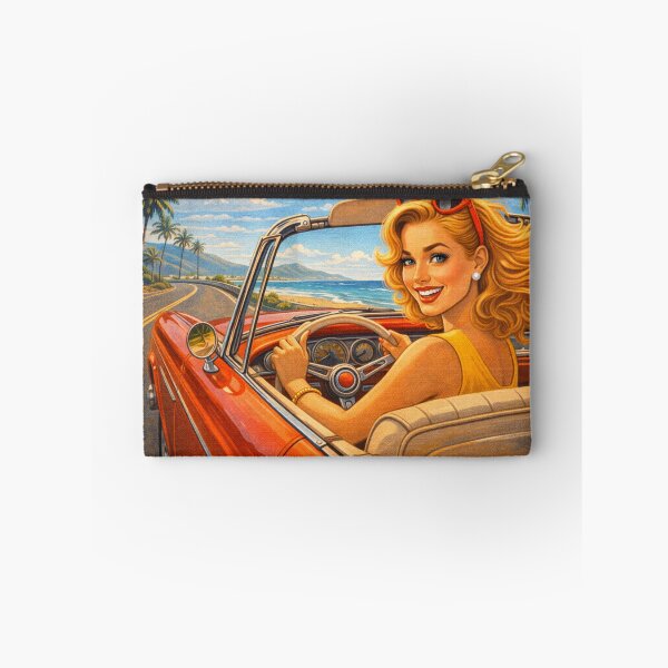 Item preview, Road Trip Pin-Up Girl Coastal Drive Vintage Summer designed and sold by Velvet Pin-Ups.