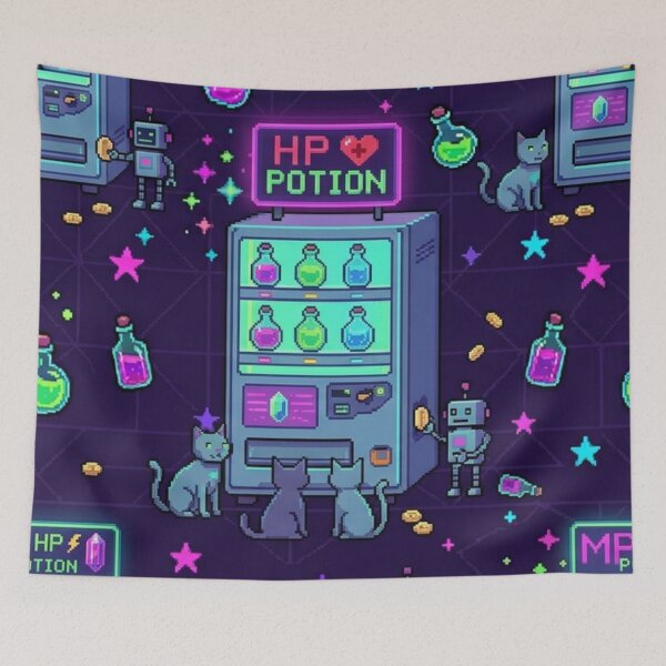 Item preview, 8-Bit Retro Potion Vending Machine HP & MP Pixel Art Pattern designed and sold by InnerwayStudio.