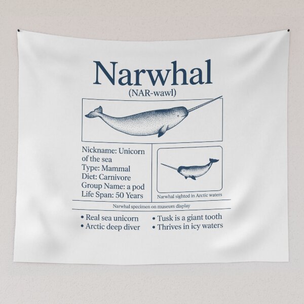 Item preview, Vintage Narwhal Biology Infographic Sea Unicorn Arctic Marine Life designed and sold by FreshVibe Prints.