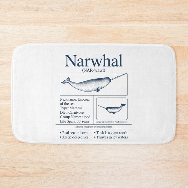 Artikelvorschau, Vintage-Infografik zur Biologie des Narwals, des Einhorns und des arktischen Meereslebens entworfen und verkauft von FreshVibe Prints.
